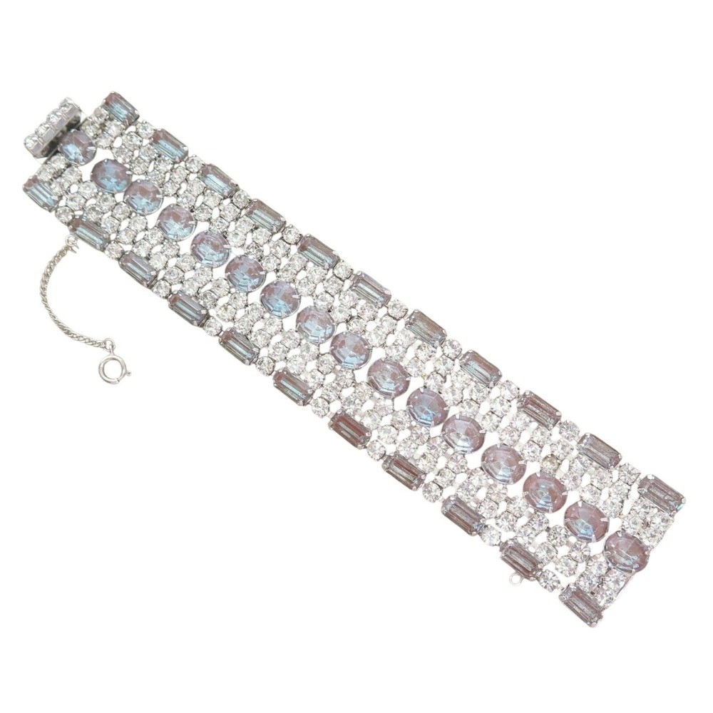 Rare Vintage HIGH END‎ Wide SAPHIRET Sapphirine Glass Rhinestone Bracelet